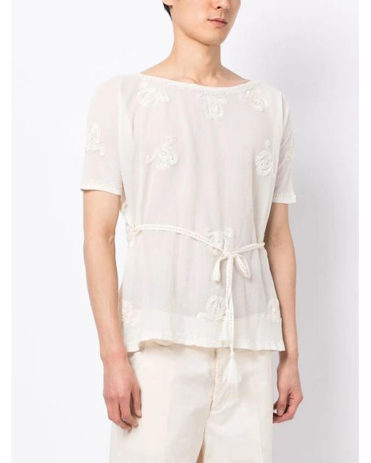 Bode White Cotton Embroidered Design Top for men