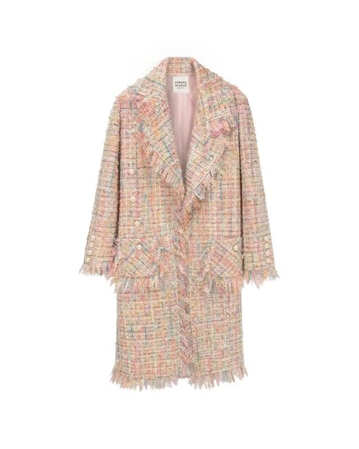 Edward Achour Paris Natural Frayed-Edge Tweed Coat