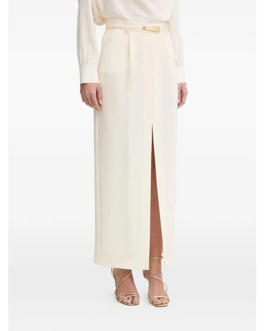 SIMONA CORSELLINI Natural Belted Front-Slit Long Skirt
