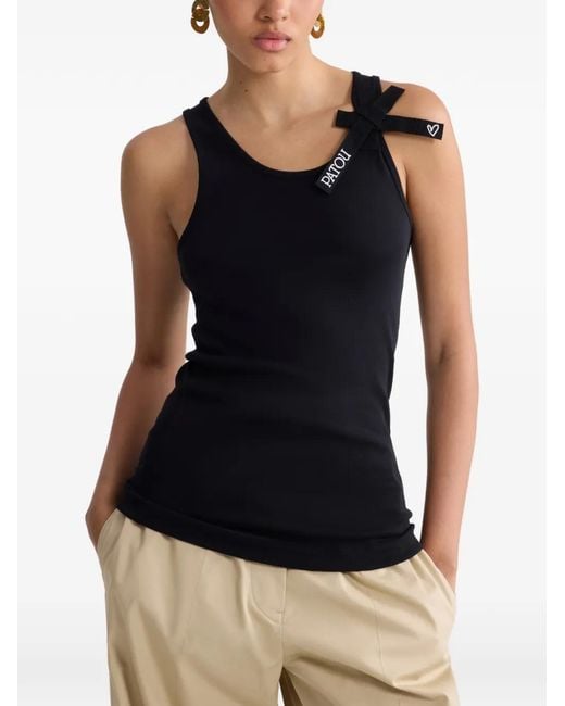 Patou Black Solid Round Neck Top