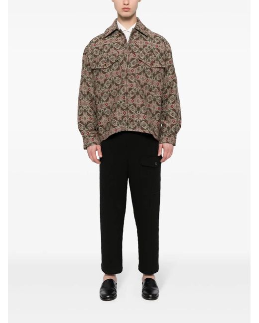 Uma Wang Brown Jacquard-Pattern Shirt Jacket for men