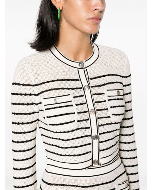 Sandro White Striped-pattern Cropped Cardigan