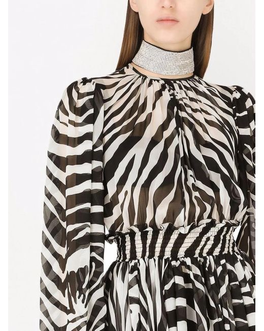 Dolce & Gabbana Black Short Zebra-print Chiffon Dress