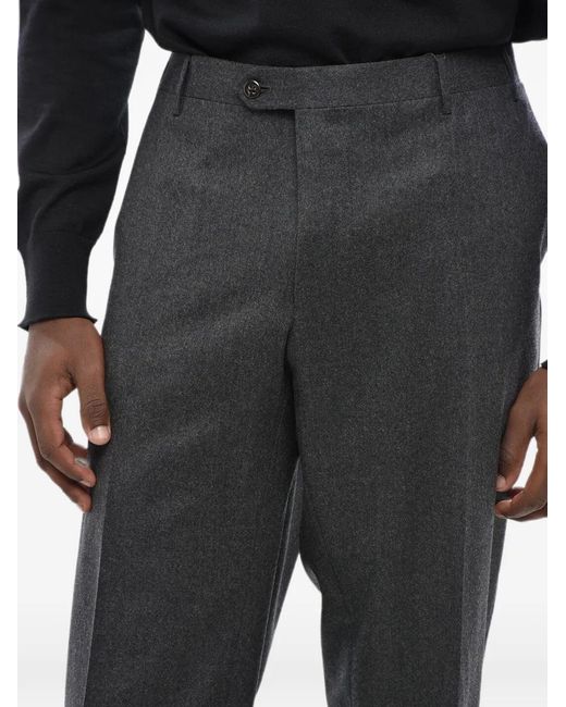 Corneliani Black Flat-Front Wool Trousers for men