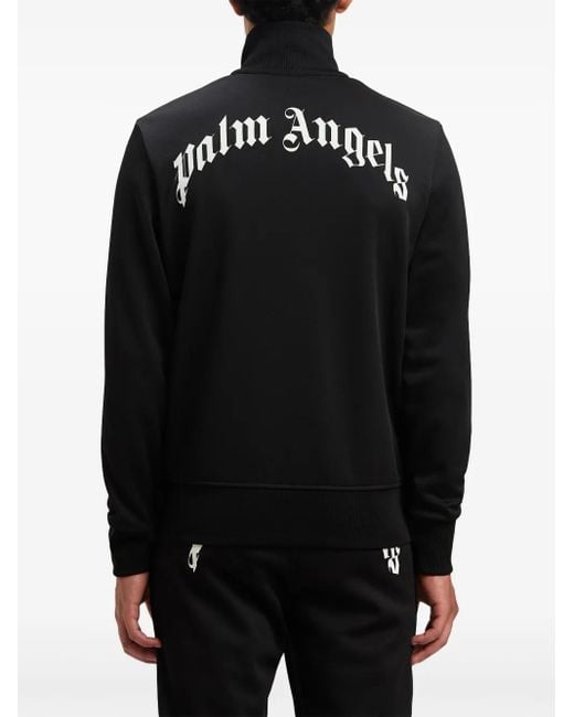 Palm Angels Black High Collar Sweatshirt With Zip Front for men