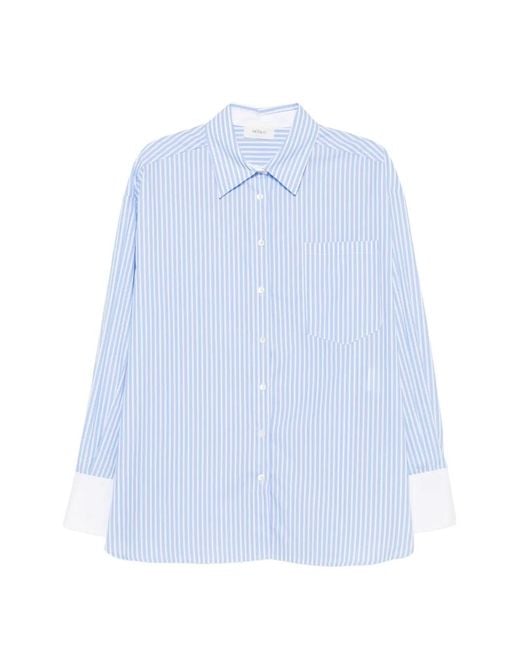 ViCOLO Blue Vertical-Stripe Contrast-Cuff Shirt