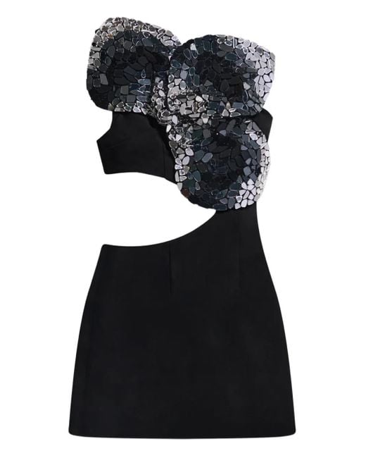 Area Black Embroidered Cut-Out Mini Dress