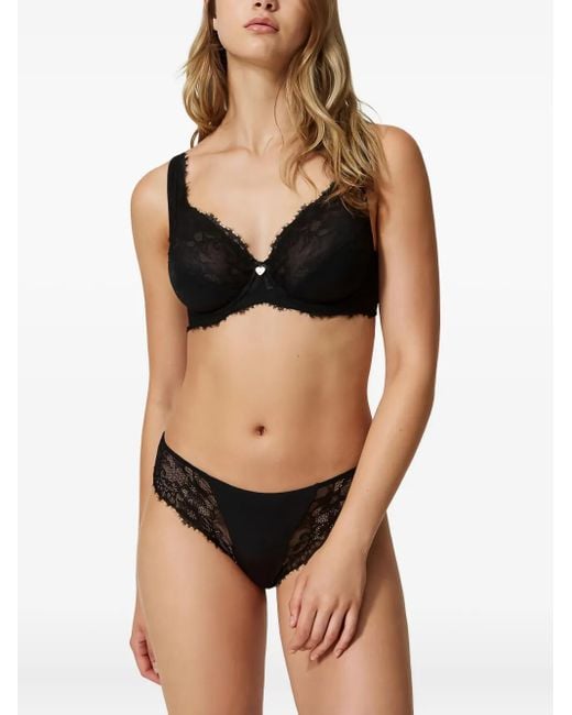 Twinset Black Lace-Panelled Satin Briefs