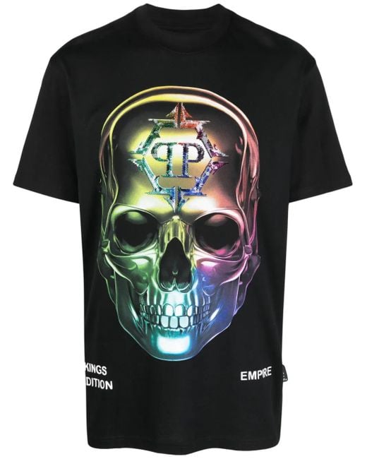 Camiseta con cuello redondo y calavera estampada Philipp Plein de hombre de color Black