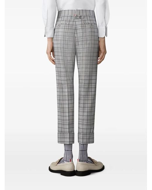 Thom Browne Gray Check-Patterb Back-Strap Trousers for men