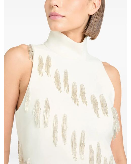Cinq À Sept White Turtleneck Fringe Dress