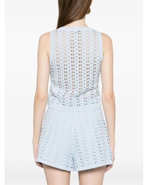 Sandro Blue Beaded Crochet Top