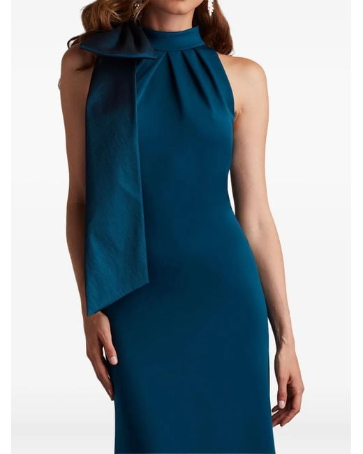 Tadashi Shoji Blue Bow-Detail Halter-Neck Maxi Dress