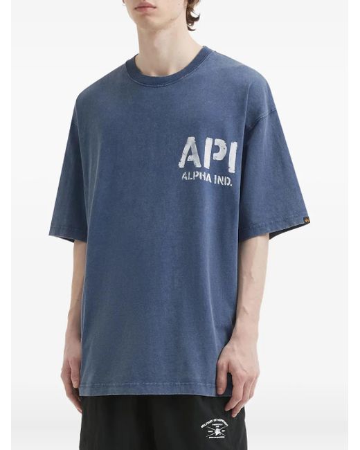 Alpha Industries Blue Logo-Print Cotton T-Shirt for men