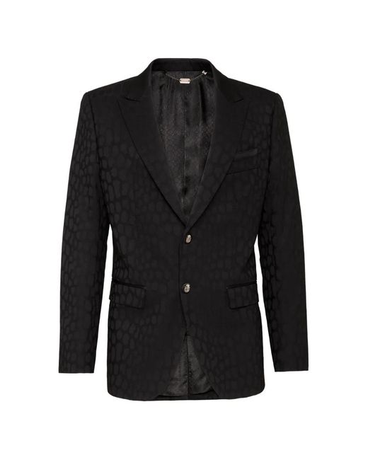 Billionaire Black Crocodile-Effect Peak-Lapel Blazer for men