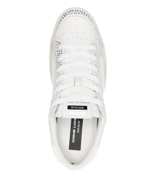 Crime London White Sk8 Deluxe Crystal-Embellished Sneakers