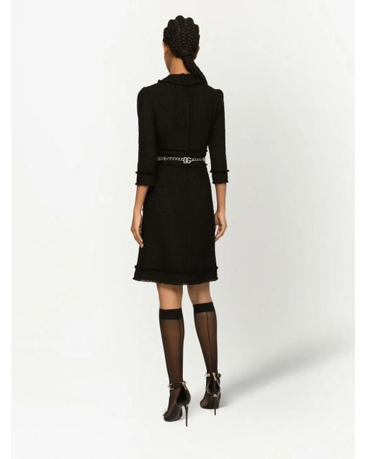 Dolce & Gabbana Black Raschel Tweed Midi Dress