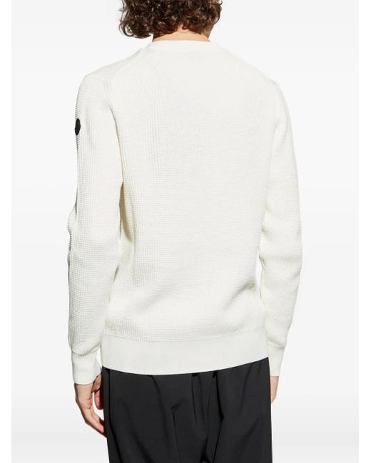 Moncler White Waffle-Knit Logo-Patch Sweater for men