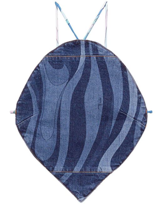 Emilio Pucci Blue Denim-Oberteil mit Marmo-Print