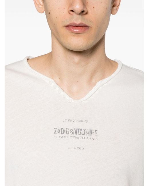 Camiseta sin rematar con logo estampado Zadig & Voltaire de hombre de color White