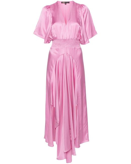 Robe longue en satin à design drapé Maje en coloris Pink