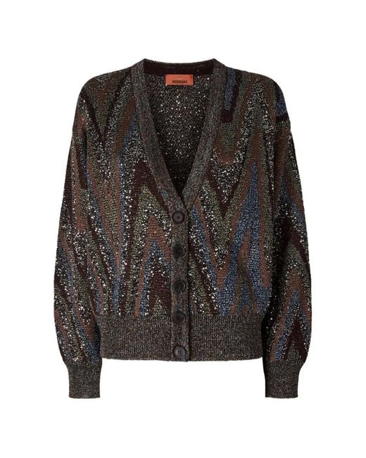 Missoni Black Sequin-Embellished Zigzag-Knit Cardigan