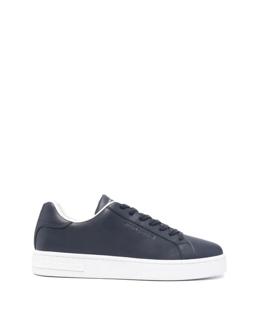 ARMANI EXCHANGE Blue Logo-Debossed Leather Sneakers for men