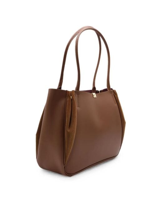 Coccinelle Brown Suede-Panel Leather Tote Bag