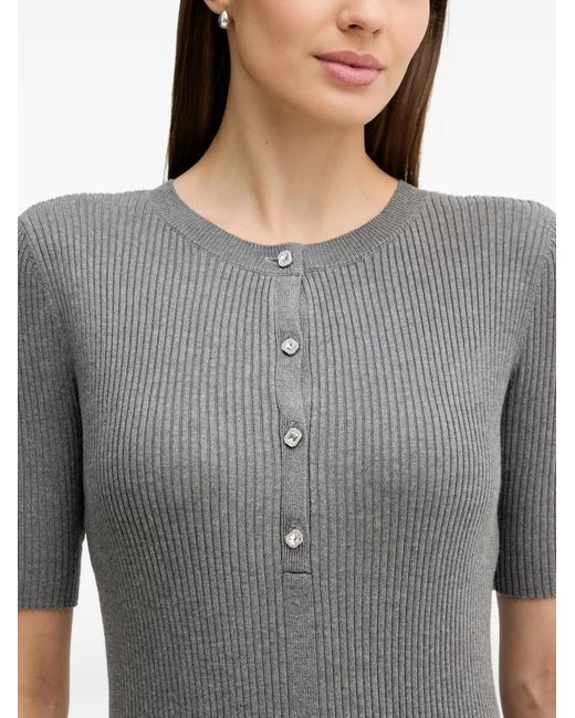 DKNY Gray Button Ribbed Dress