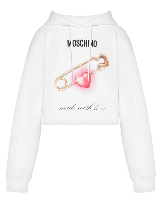 Moschino White Heart-Print Cotton Hoodie