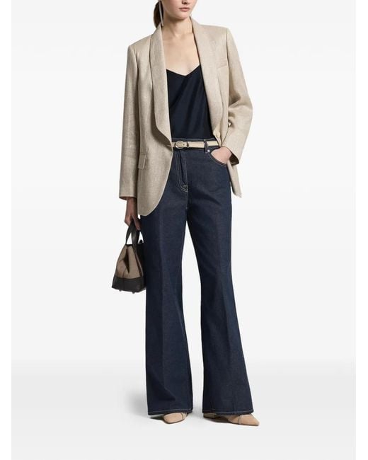 Peserico Natural Herringbone-Pattern Shawl-Lapel Jacket