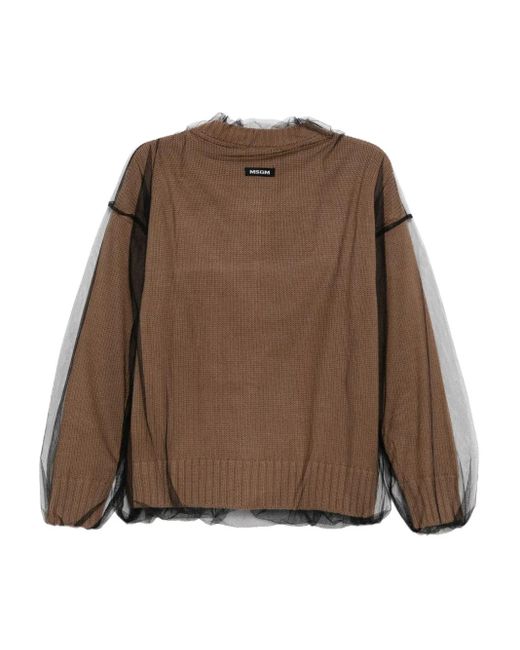 MSGM Brown Tulle-Overlay Cardigan
