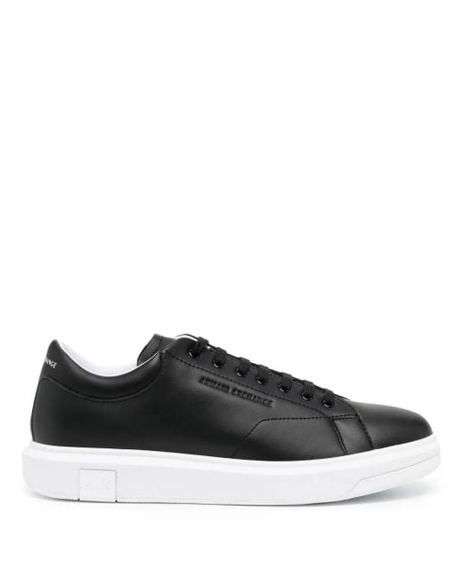 ARMANI EXCHANGE Black Leather Low-Top Sneakers for men