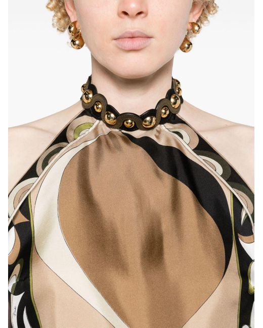 Emilio Pucci Pesci-print Halterneck Top in het Brown