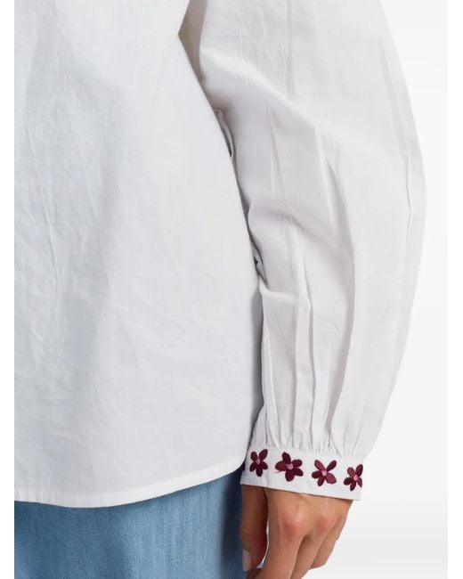 Chinti & Parker White Flower-Embroidered Shirt