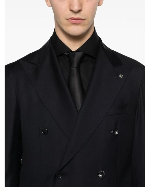 Tagliatore Black Flap Pockets Double Breasted Suit for men