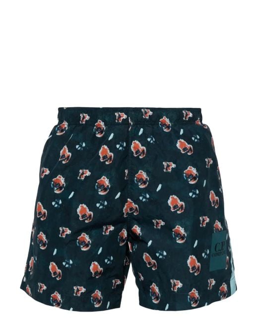 C P Company Blue Abstract-Print Swim Shorts for men