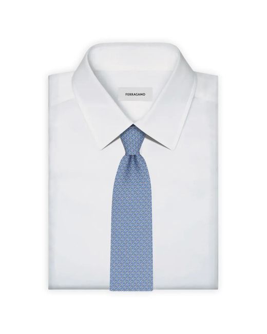 Ferragamo Blue Gancini Square-Print Silk Tie for men