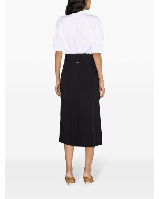 Twin Set Black Double-breasted Straight Midi Skirt