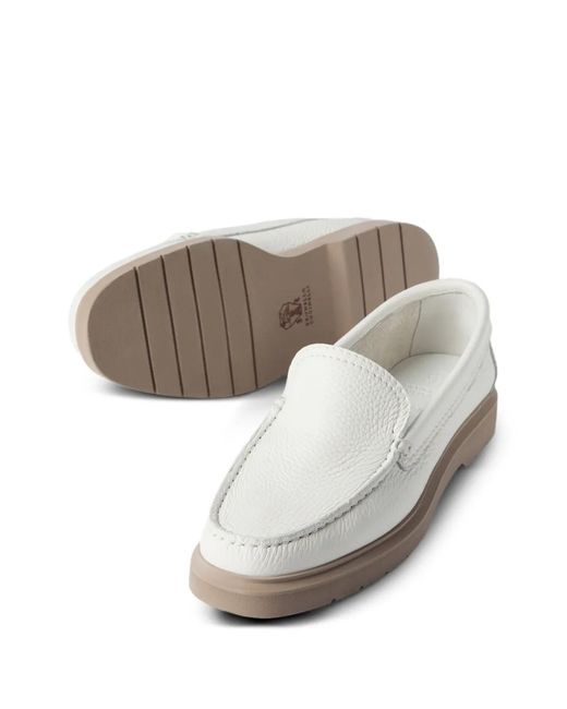 Brunello Cucinelli White Leather Loafers