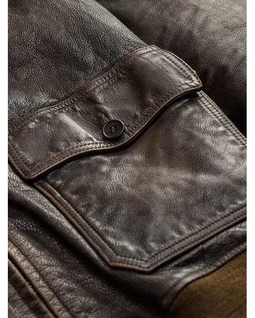 RRL Brown Shearling-Collar Leather Jacket for men