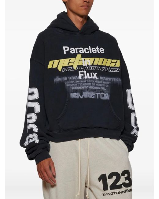 RRR123 Black Graphic-Print Hoodie for men