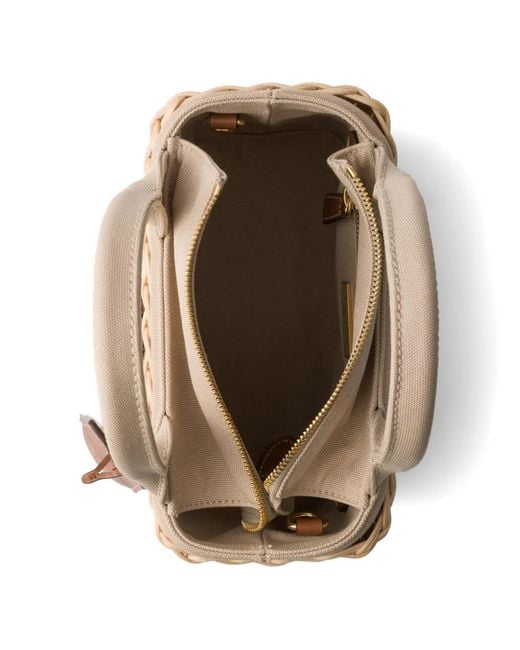 Prada Natural Small Wicker And Canvas Tote Bag