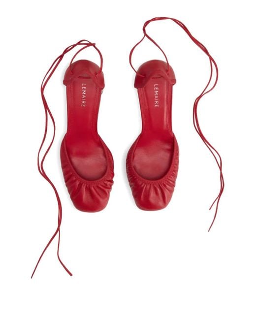 Lemaire Red Micro Ballerina Ballerinas Mit Geraffter Kappe 85Mm