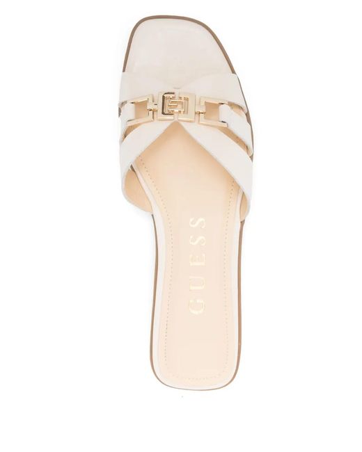 Guess White Leather Slides
