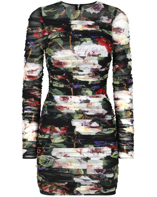 Dolce & Gabbana Mini-jurk Met Bloemenprint in het Black