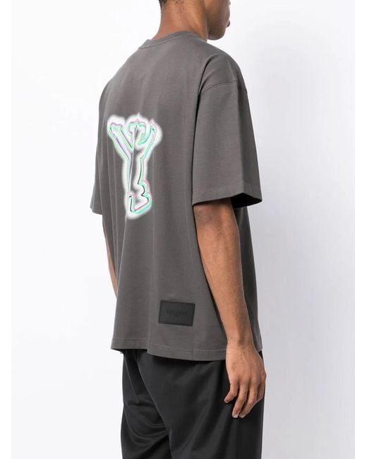 we11done Gray Graphic-Print Cotton T-Shirt for men