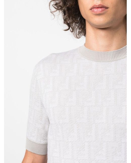 Fendi White Shadow-intarsia Knit T-shirt for men
