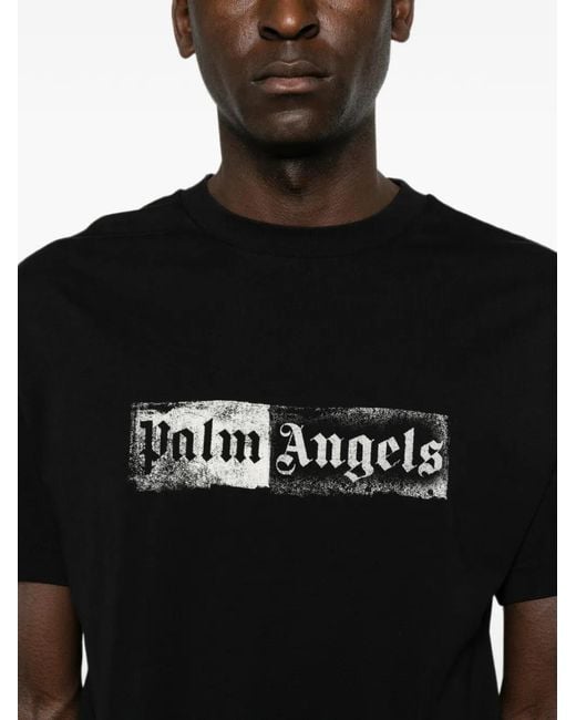 Palm Angels Black Stamp Logo Printed T-Shirt for men