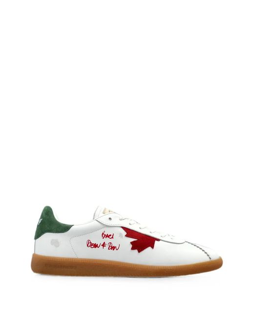 DSquared² White Rebels Maple-Leaf Embroidered Low-Top Sneakers for men